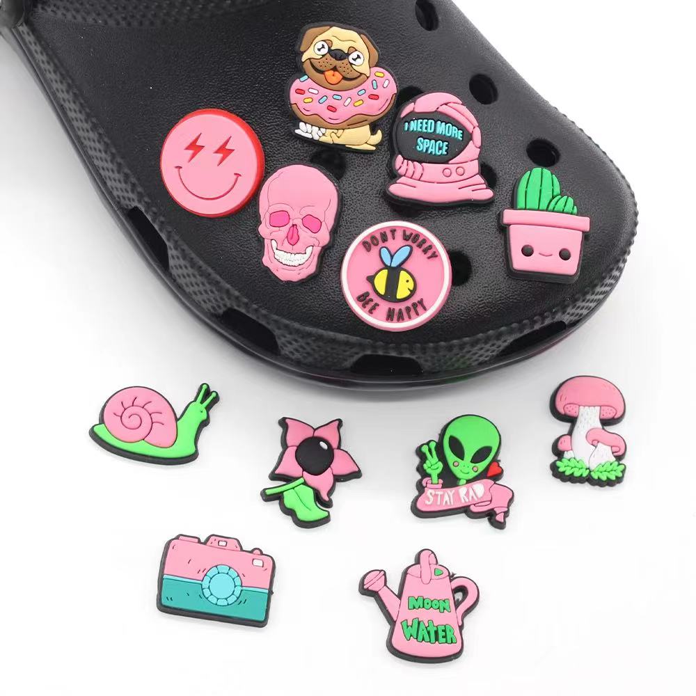 New 1pcs jibz Pink series PVC Shoe Charms Funny DIY cartoon dog Shoe Aceessories Fit croc clog decoration kids girls party Gifts