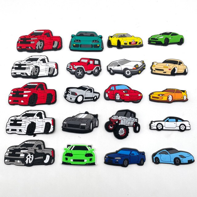1pc Cool Cars Shoe Charms DIY Funny Shoe Decoration Accessories For Garden Clogs Sandals Shoe Croc JIBZ For Kids X-mas Gifts