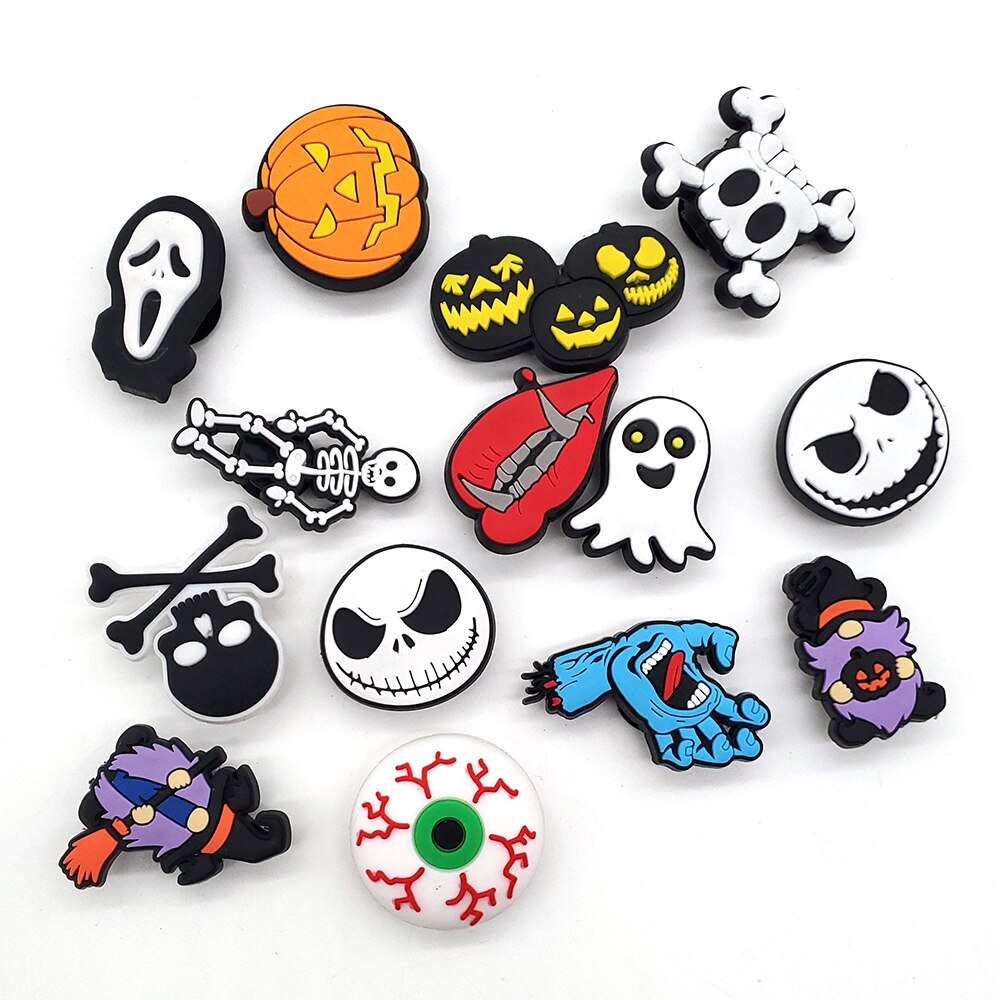 1pc Halloween Theme Shoe Charms Buckle Horror Croc Shoe Accessories JIBZ Fit For Sandals Shoe Adults Unisex Gifts jibz