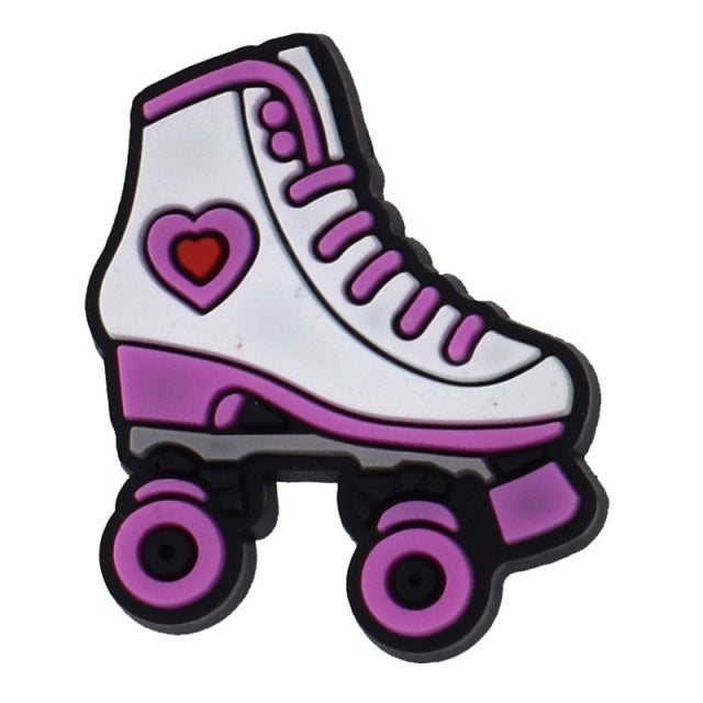 Hot 1pcs Cartoon PVC Shoe Charms Roller skating DIY Shoe Aceessories Fit croc Clogs PVC Decorations adult Kids X-mas Gifts jibz
