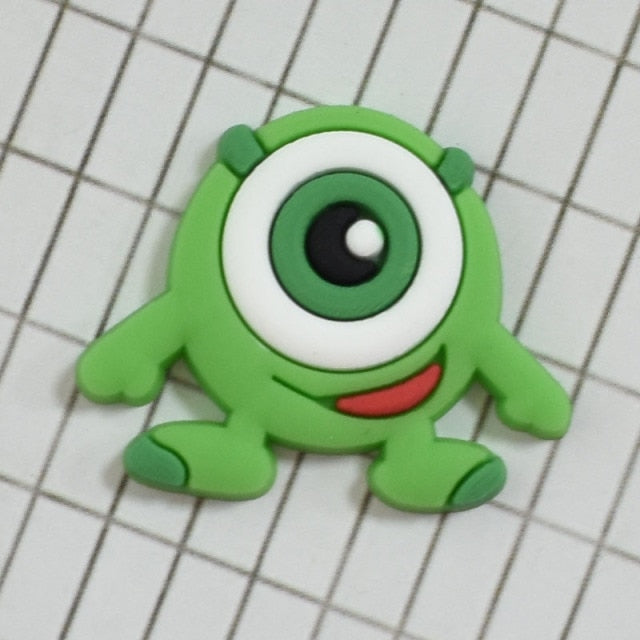 Cute 1pcs Green big-eyed monster PVC Shoe Charms DIY Cartoon Shoe Aceessories Fit croc clogs Decorations Buckle kids Gifts jibz