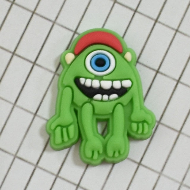 Cute 1pcs Green big-eyed monster PVC Shoe Charms DIY Cartoon Shoe Aceessories Fit croc clogs Decorations Buckle kids Gifts jibz