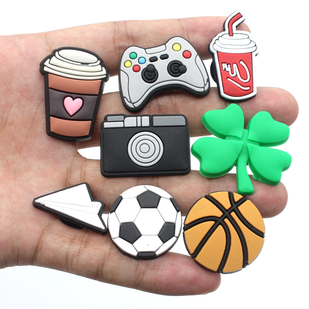 1pcs outdoor series PVC Shoe Charms Paper airplane/camera/cup Shoe Aceessories Decorations Fit croc clogs kids X-mas Gifts jibz