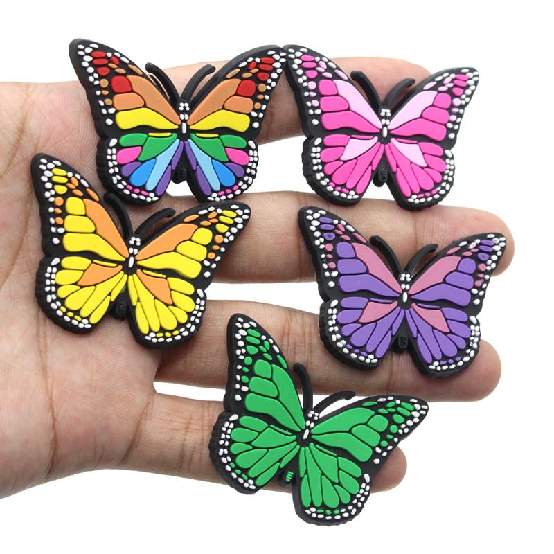 1pcs high quality PVC Shoe Charms DIY color Butterfly Decorations garden Shoe Aceessories Fit women’s croc Clogs kids Gifts jibz